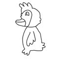 Cartoon doodle linear duck isolated on white background.