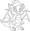 illustration cartoon dragon in Santa hat, symbol of 2024, New Years character, childrens coloring book, doodle and sketch