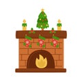 Vector illustration of cartoon fireplace isolated on white background