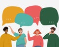 People talking, businessmen discussing news. Social network dialogue speech bubbles. Vector illustration in cartoon flat Royalty Free Stock Photo