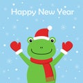 Vector illustration of a cartoon frog with hat and scarf in winter. greeting card Royalty Free Stock Photo