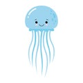 Vector illustration of cartoon funny blue jellyfish isolated on white background. Kawaii Royalty Free Stock Photo