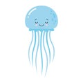 Vector illustration of cartoon funny blue jellyfish isolated on white background. Kawaii