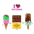 Vector illustration of a cartoon funny ice creams and chocolate