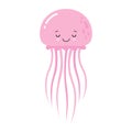 Vector illustration of cartoon funny pink jellyfish isolated on white background. Kawaii Royalty Free Stock Photo