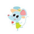 Vector illustration of cartoon funny mouse isolated on white background.