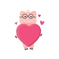 Cartoon funny pig. Pig with heart. Love you piglet Royalty Free Stock Photo