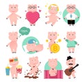 Cartoon funny pig. Set of pigs