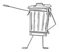 Garbage Bin or Can Cartoon Character Pointing at Something by Hand, Vector Illustration