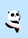 Vector Illustration: Cartoon giant panda is trying to keep balance on one foot in a ballet dance, wearing a pink ballet skirt Royalty Free Stock Photo