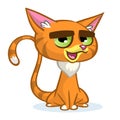 Vector illustration of cartoon ginger cat. Cute red stripped cat with a grumpy expression