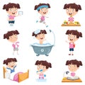 Vector Illustration Of Cartoon Girl Doing Various Activities Royalty Free Stock Photo