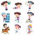 Vector Illustration Of Cartoon Girl Doing Various Activities Royalty Free Stock Photo