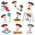 Vector Illustration Of Cartoon Girl Doing Various Activities Royalty Free Stock Photo