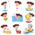 Vector Illustration Of Cartoon Girl Doing Various Activities Royalty Free Stock Photo