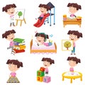 Vector Illustration Of Cartoon Girl Doing Various Activities Royalty Free Stock Photo