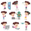 Vector Illustration Of Cartoon Girl Doing Various Activities Royalty Free Stock Photo