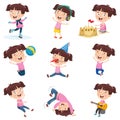 Vector Illustration Of Cartoon Girl Doing Various Activities Royalty Free Stock Photo