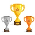 Cartoon gold, silver and bronze winner cup for game design. Game assets. Royalty Free Stock Photo