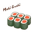 Vector illustration of cartoon hand drawn fast food. Maki sushi