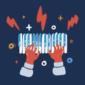 Vector illustration of Cartoon vector illustration of hands playing piano, music conceptover dark backround Royalty Free Stock Photo