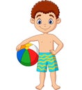 Cartoon happy boy holding beach ball