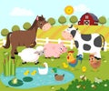 Vector illustration cartoon of happy farm animals