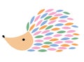 Vector illustration of a cartoon hedgehog. Stylized hedgehog. Art for children. Animal from geometric figures. Forest