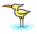 Heron or egret standing in water in lake or lagoon, vector cartoon clipart