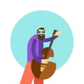 Vector illustration of cartoon hippie man playing guitar and singing