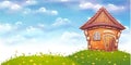 Vector illustration of cartoon home on meadow Royalty Free Stock Photo