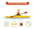 Vector illustration of a cartoon kayaker.