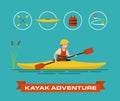 Vector illustration of a cartoon kayaker.