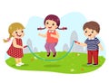 Cartoon of kids jumping rope in the park Royalty Free Stock Photo