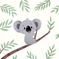 Vector illustration cartoon koala climbing in the Eucalyptus tree branch