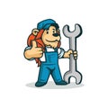 Vector illustration of Cartoon lion pointing with holding a wrench. making thumbs up. vector illustration