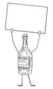 Liquor Bottle Cartoon Character Holding Empty Sign in Hand, Vector Illustration