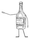 Liquor Bottle Cartoon Character Pointing at Something by Hand, Vector Illustration