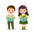 Vector illustration cartoon of a little boy and girl reading books Royalty Free Stock Photo