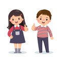 Cartoon of a little boy and girl showing thumbs up with cheerful expression Royalty Free Stock Photo