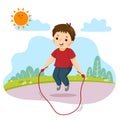 Cartoon of little boy jumping rope in the park Royalty Free Stock Photo