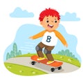 Cartoon of little boy riding on skateboard in the park Royalty Free Stock Photo