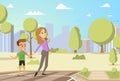 Vector Illustration Cartoon Little Boy and Woman