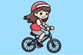 Vector Illustration, Cartoon Little Girl Bicycling, Isolated