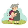 Cartoon of a little girl hugging her grandmother in the park Royalty Free Stock Photo