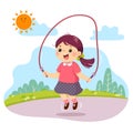 Cartoon of little girl jumping rope in the park Royalty Free Stock Photo