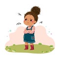 Cartoon little sulky girl standing with arms crossed on chest Royalty Free Stock Photo