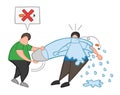 Vector cartoon man throw water with bucket to smoker and say no