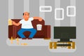 Cartoon man watching TV vector flat illustration Royalty Free Stock Photo