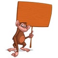 Vector illustration of Cartoon monkey with wooden sign Royalty Free Stock Photo